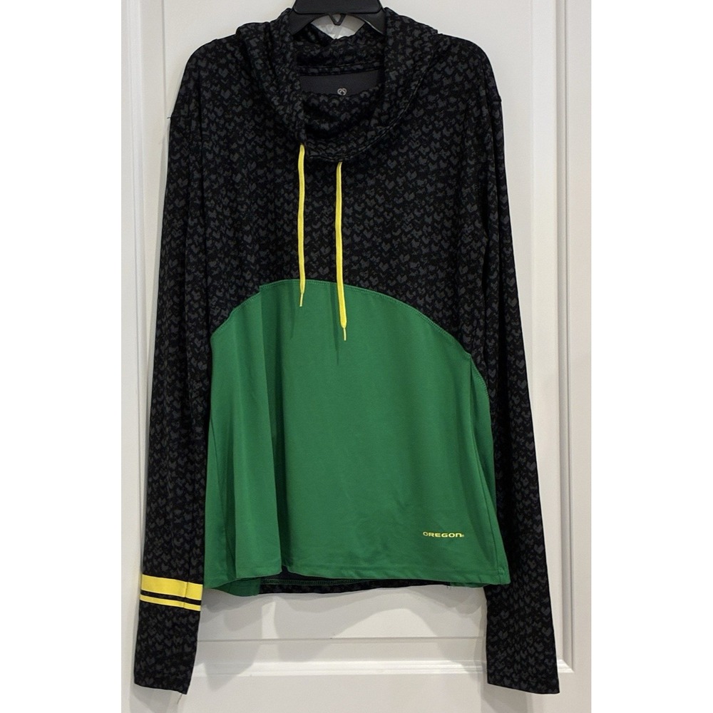 Colosseum Oregon Ducks Cowl Neck Fitted Black Green Pullover Womens XL NCAA